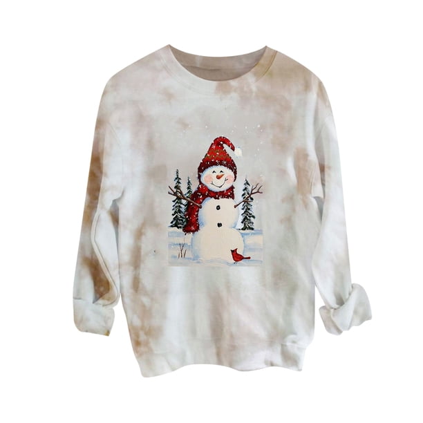 Navidad moda mujer Casual cuello redondo manga larga pulóver blusa Tie-dye sudadera de moda Pompotops gfhjh9777