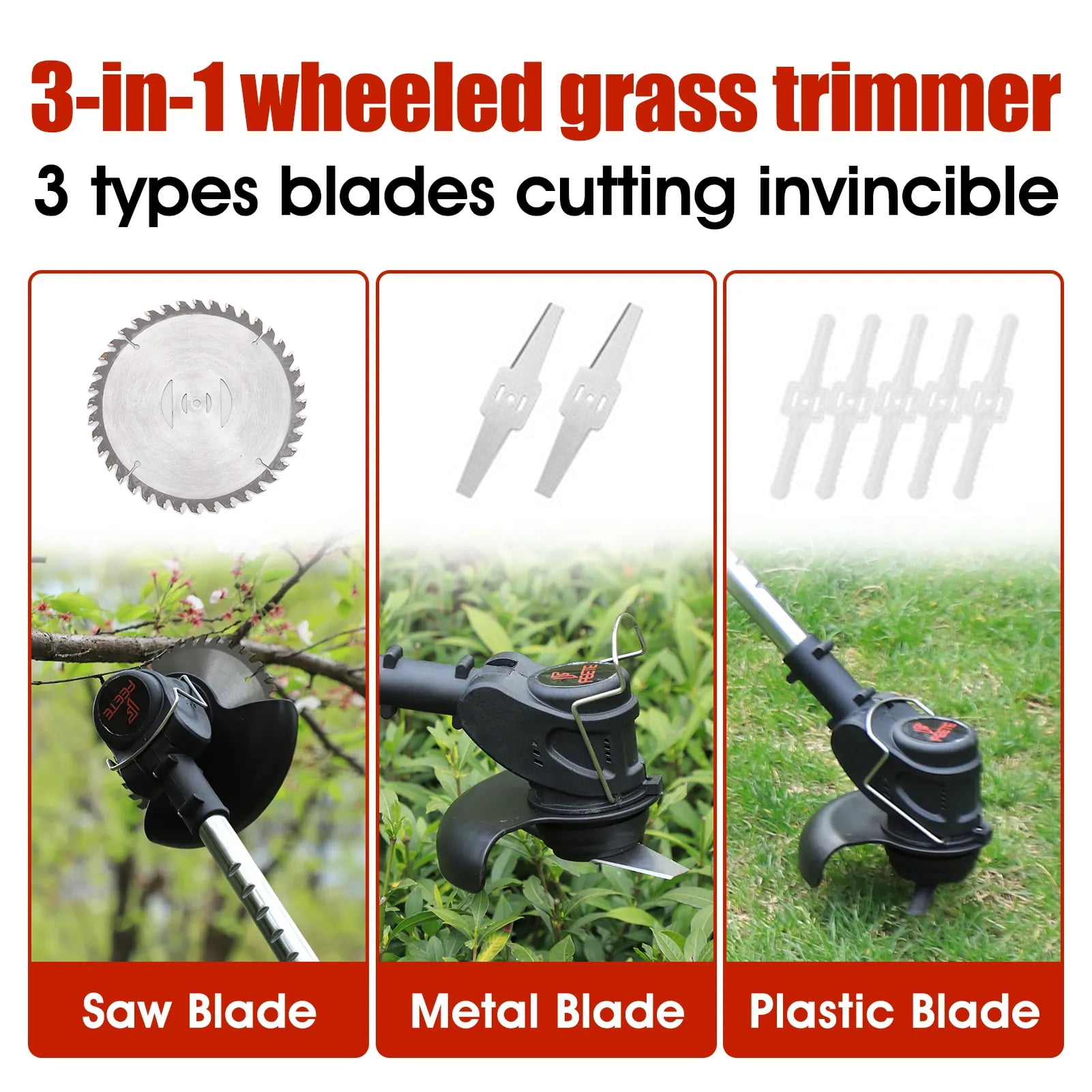 Electric Grass Trimmer Cordless Portable String Trimmer with 2 Lithium-Battery, Charger, Replacement Blades, Weed Eater for Outdoor, Yard, Lawns, Gardens