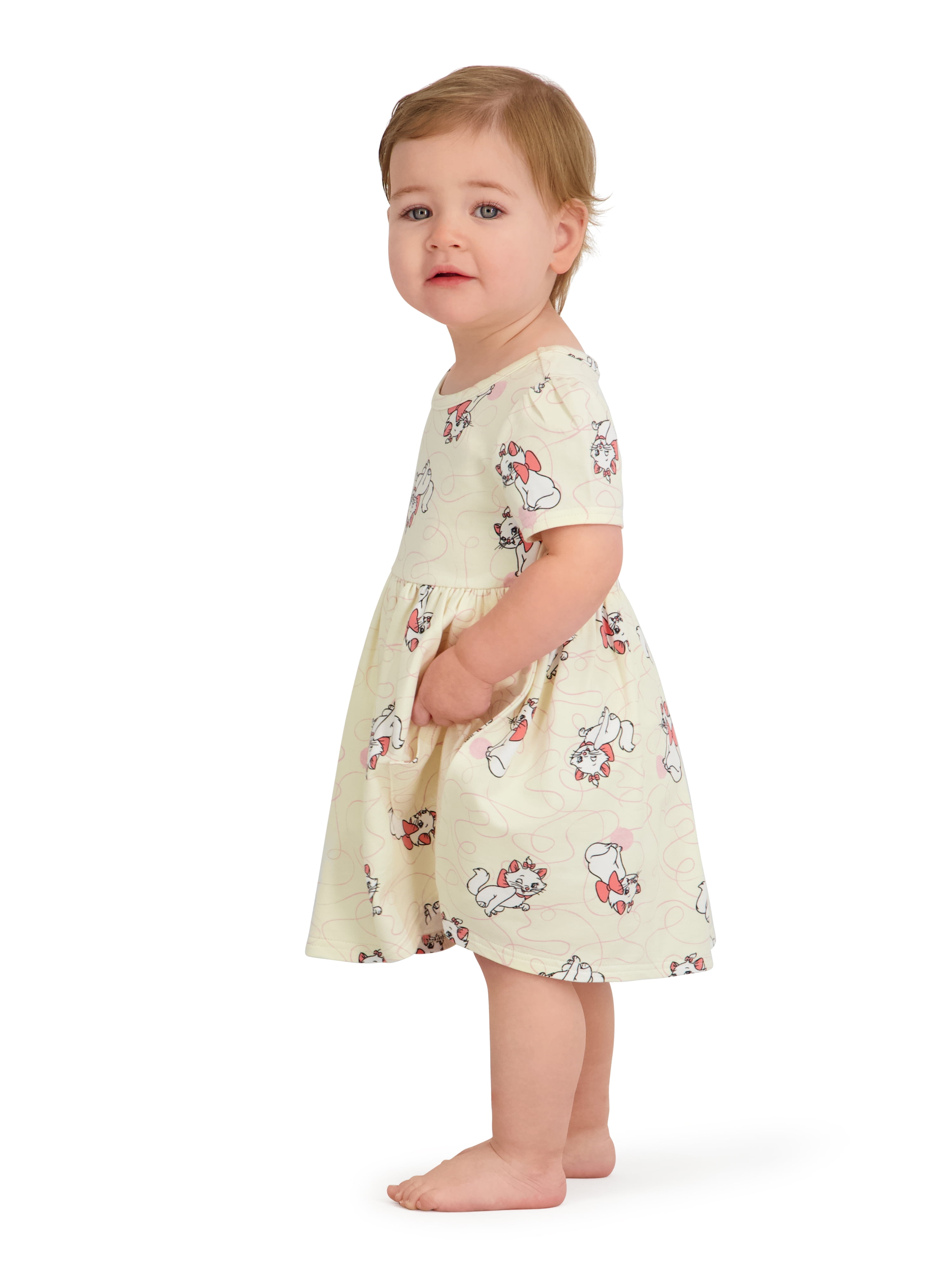 Marie Aristocats Baby Girl Viscose French Terry Dress and Panty Set, Sizes 0-24 Months