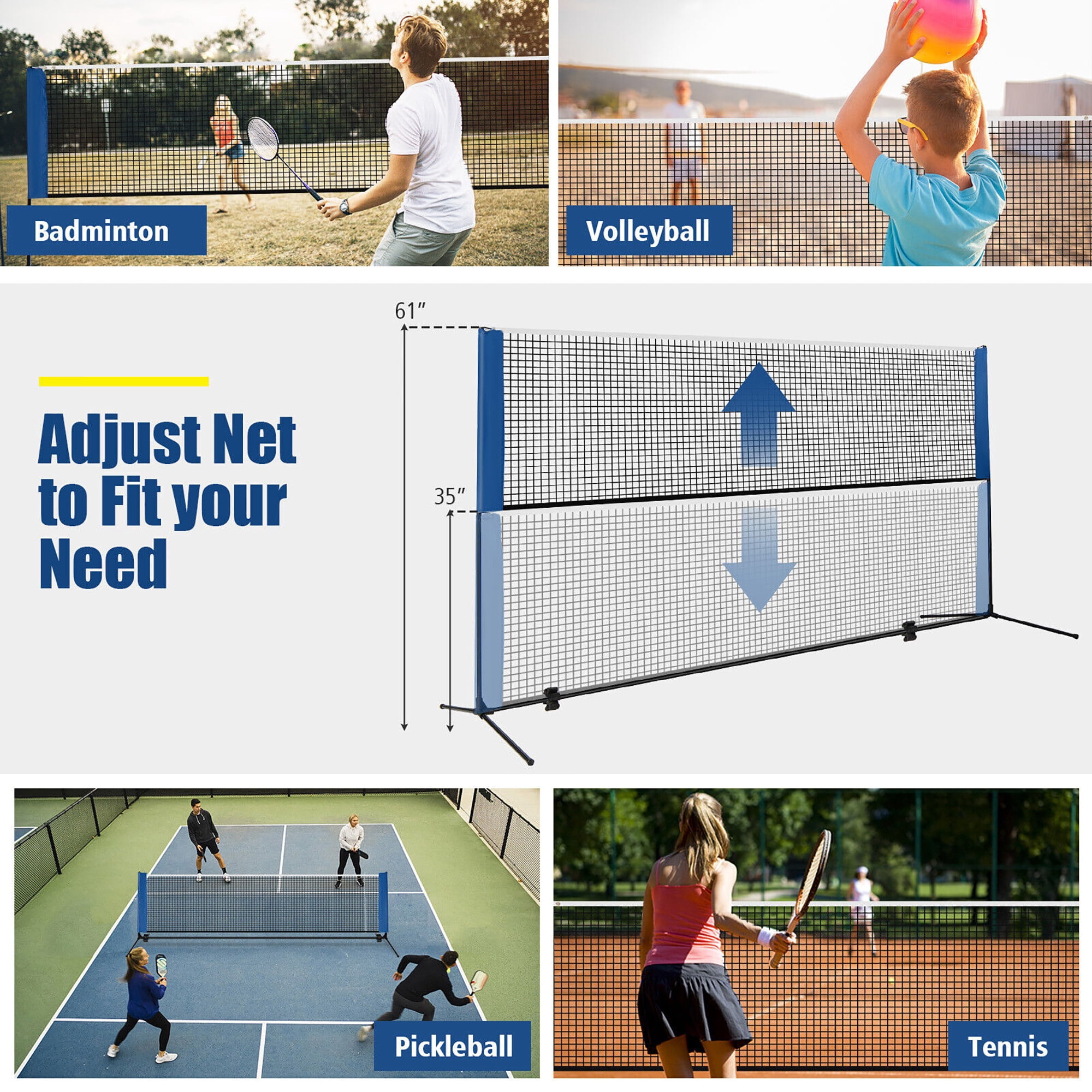 Gymax 14FT Adjustable Badminton Net Set W/2 Shuttlecocks Portable Carry Bag