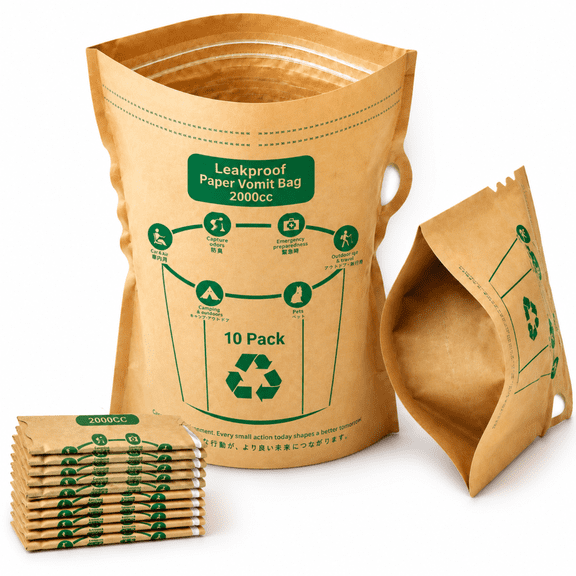 Gdsun Disposable Vomit Bags 2000cc, Wide Mouth Dual-Zip Stand-Up Emesis Bags, 10 Pack