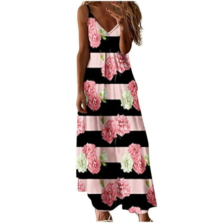 

Maxi Dress for Women White Dress Women Fashion Sling Mid-waist V-neck Sleeveless Stripe Printing Slim Beach Long Dress Savings Clearance Dresses for Women Sequin Dress for Women Pink M