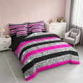thumbnail image 2 of Homewish Pink Black Gray Striped Twin Bedding, Bling Printed Aesthetic Bedding Comforter Set, Black Reversible, 7pcs, 2 of 7