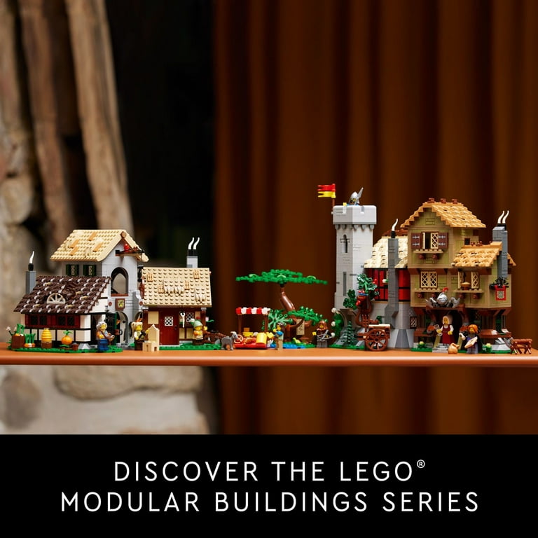 LEGO Icons Medieval Town Square Build and Display Model Classic Castle Set Reimagined with 8 Medieval Minifigures Medieval Village Building Set for History Lovers 10332 Walmart