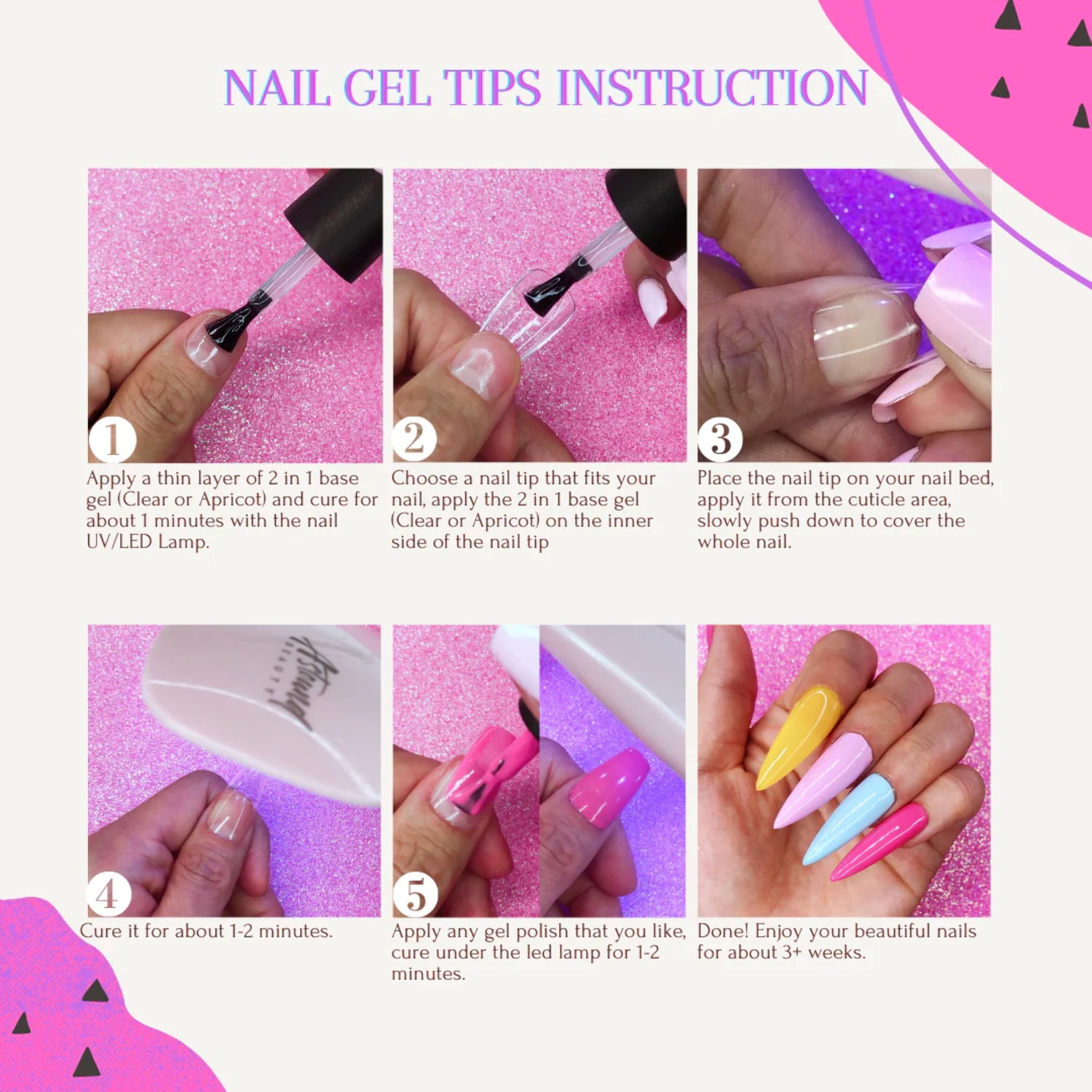 Nail Tips and Glue Gel Nail Kit - Chameleon Gel x Nail Kit 600Pcs Square  Gel Nail Tips with 15ML 2 In 1 Nail Glue Base Coat and UV Nail Lamp for  Nail