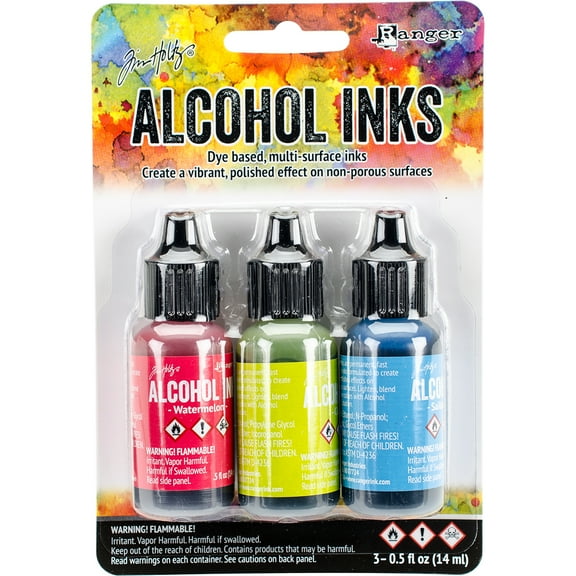 Tim Holtz Alcohol Ink .5oz 3/Pkg-Dockside Picnic-Watermln/Citrus/Sailboat
