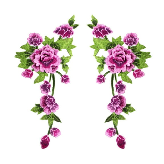 Namzi 2 Pcs Peony Flowers Patches Fabric Sew on Appliques Costume Dress Clothing Stickers Accessories,Purple