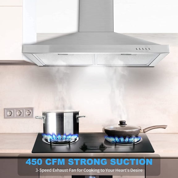 Wall Mount Range Hood 30 inch Stainless Steel Stove Vent Hood with 3 Speed Kitchen Exhaust Fan