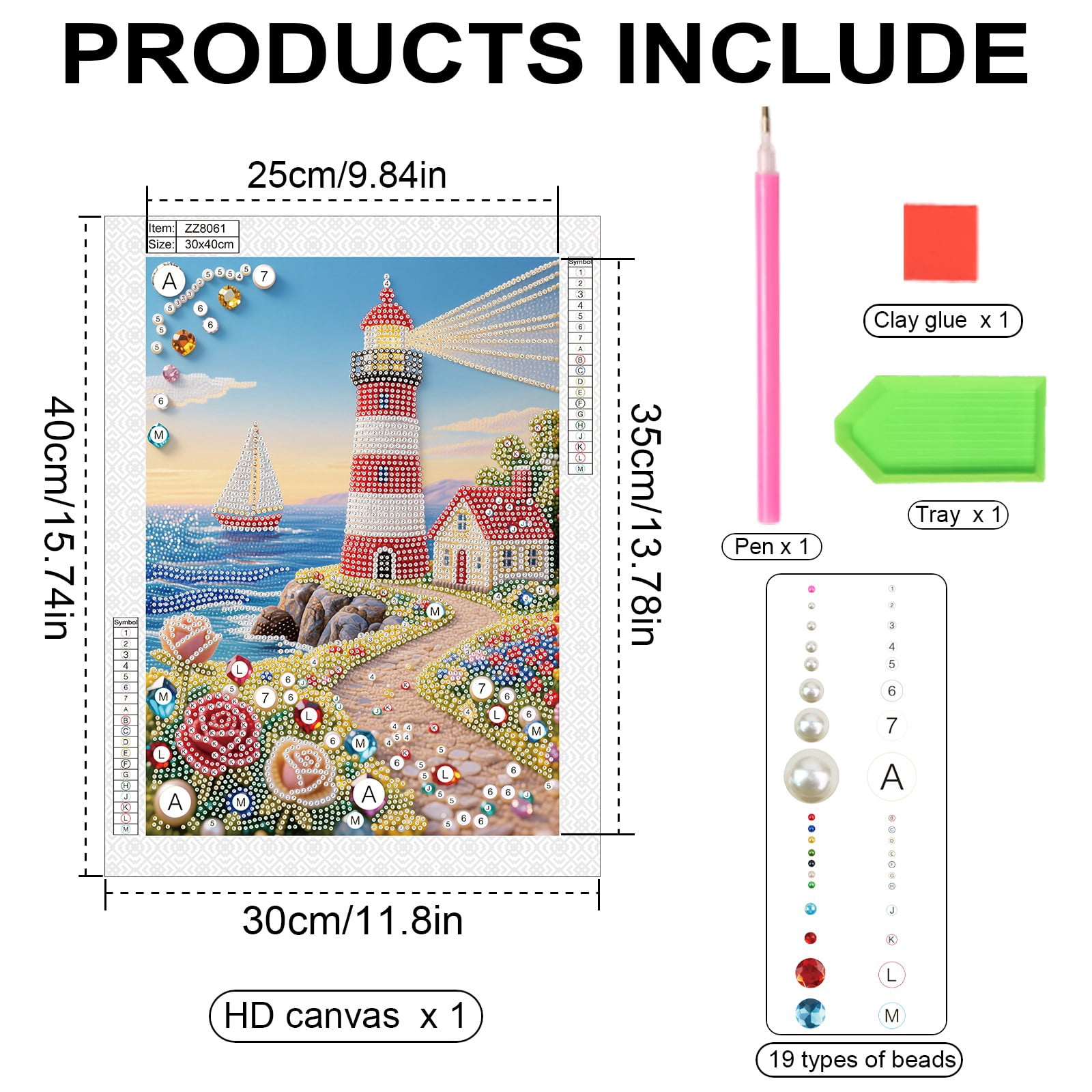 FLOPESN DIY Gemstone Pearl Diamond Art Painting Kit Unframed, 9.84X13.78in, Colourful Canvas Holiday Present Home Wall Decor Unframed-Lighthouse-1