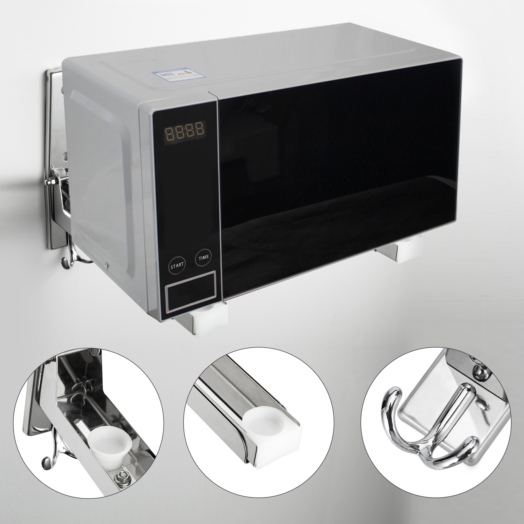 SAYFUT 2 Pcs Microwave Oven Shelf Kitchen Stainless Steel Microwave Oven Bracket Sturdy Foldable