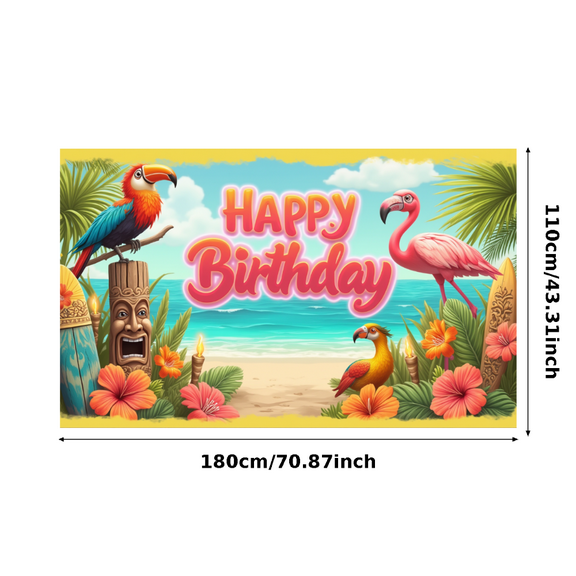 Colorful Design Happy Birthday Tropical Beach Banner Decorative Flamingo Parrot Floral for Beach Party Celebration Kids