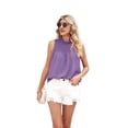 thumbnail image 1 of Womens Ruffle Neck Tank Tops Shirred Frill Dot Sleeveless Blouse Shirts Purple L, 1 of 8
