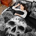 thumbnail image 5 of Homewish Hippie Skull Skeleton Twin Bedding, Happy Halloween Bedding Comforter Set, Black White, Black Reversible 7-Piece, 5 of 7