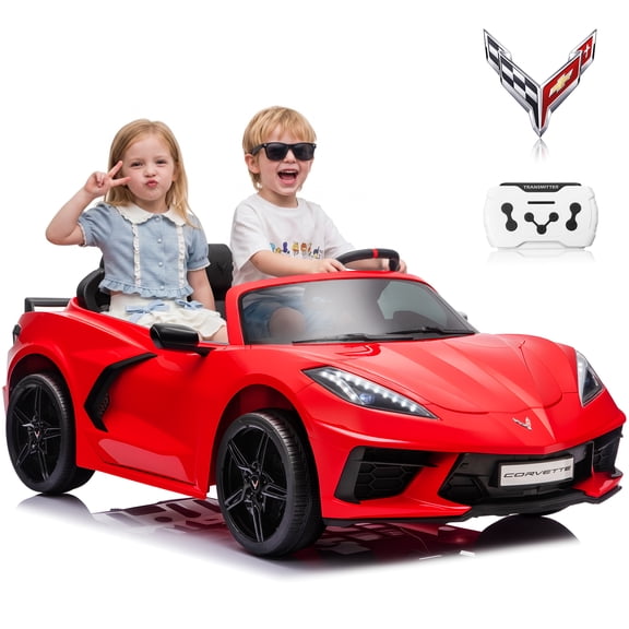 Joyracer Licensed Corvette 24 Volt Ride on Toys, 4WD/2WD Switchable Ride on Car, XL Electric Car for Kids with Remote, Bluetooth, LED Lights, Seat Belt & Lockable Doors, 3-8, Red