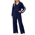 thumbnail image 4 of Wutalume Women's 2-Piece Ribbed Knit Casual Set, Comfortable Half Zip Tracksuit Top and Wide Leg Joggers, Sporty Loungewear,Navy M, 4 of 6