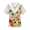 thumbnail image 4 of up to 60% off Gifts Usmixi Womens Tops Sexy Lace Hollowed Patchwork Going out Loose Fit Tee Shirts Summer Cute Flowers Print V-Neck Short Sleeve Blouses Yellow s, 4 of 5