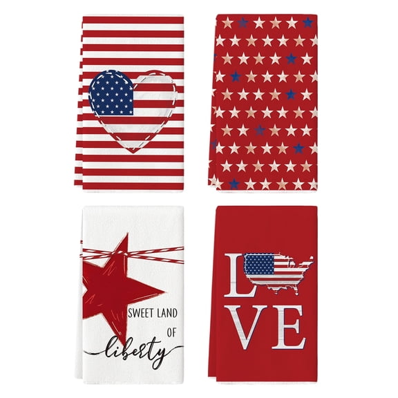 Sm:)e America Heart Stars and Map America Patriotic 4th of July Kitchen Towels Dish Towels, 18x26 Inch Memorial Day Decoration,Red
