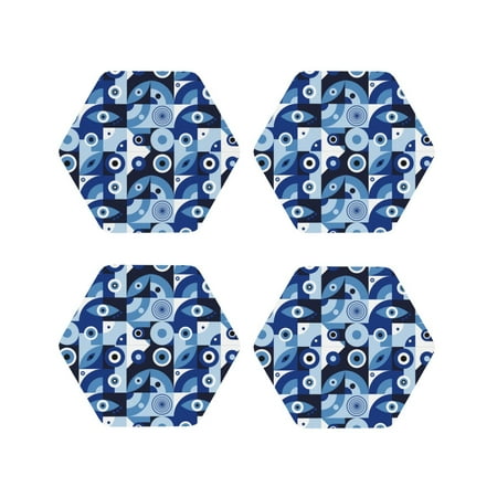 

Fuzoiu Evil Eye Print Leather Coasters Set Drink Coasters Set of 4 for Tabletop Protection Durable PVC Coasters Home Décor and Housewarming Gift-Hexagon