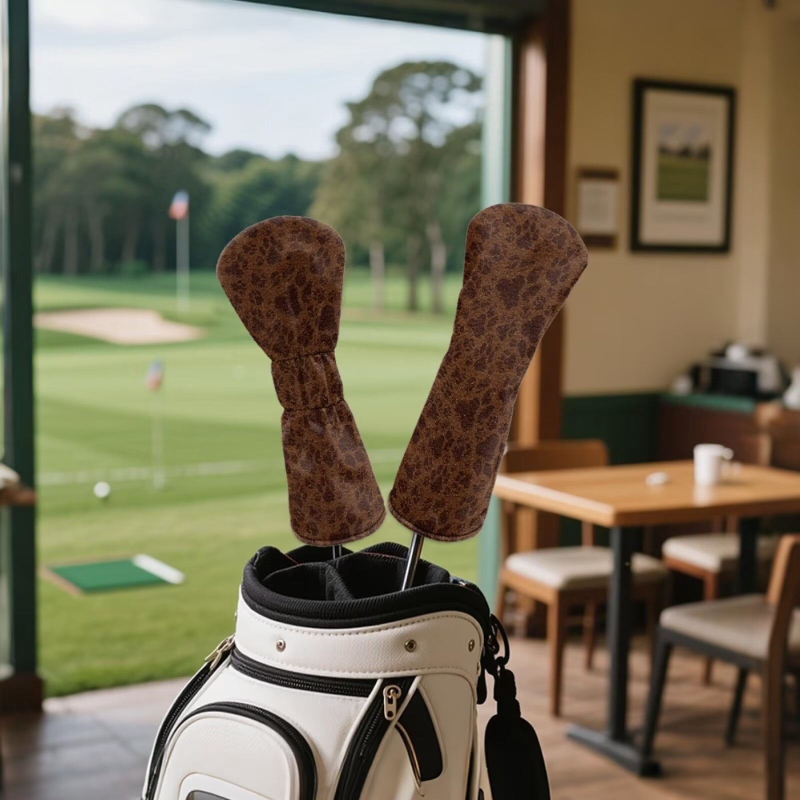 Uorisanigo Golf Club Head Cover 3 Pack Brown Leopard Dog Paws Print Headcovers Set Includes Driver Headcover Fits up to 460cc Drivers, Golf Fairway Wood Headcover and Hybrid Head Cover
