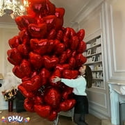 PMU Valentines Day Red Heart Shaped 18 Inches Mylar - Foil Balloons Pkg/50