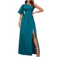 thumbnail image 2 of Womens Plus Size Dresses Women's Autumn Solid Color Ruffled Slanted Shoulder Hem Slit Short Sleeve Slanted Shoulder Dress Short Sleeve Dress on Clearance, 2 of 8