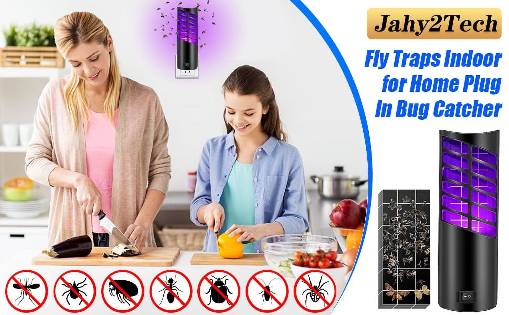 Flying Insect Trap Plug in Indoor Bug Zapper with 21 Purple Light Beads for Mosquito Moth Fruit Fly Gnat, Professional Home Flying Insect Killer Catcher, Safe for Kids & Pets (2 Devices+20 Refills)