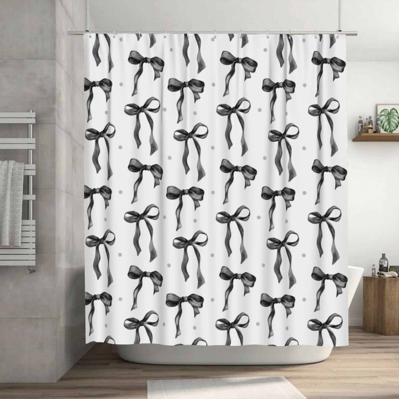 HVEST Black Bow Shower Curtain with Black and White Design - Modern Simple Aesthetic Bathroom Decor, Waterproof Polyester Fabric, Includes 12 Hooks, 72x78 Inches