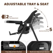 AILEEKISS Foldable High Chair for Baby, Toddler Eating Chair with Detachable Double Trays, Black