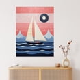 thumbnail image 4 of Setting Sail Sailboat in Mountain Coastal Landscape Geometric Coral Pink Blue Oil Painting Extra Large XL Wall Art Poster Print, 4 of 5