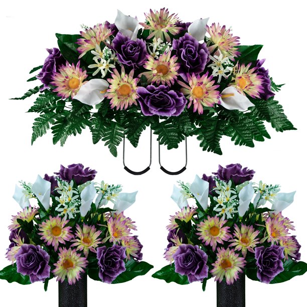 Sympathy Silks Artificial Cemetery Flowers 2 Lavender Daisy/Purple Rose
