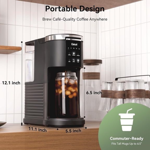 Single Serve Coffee Maker, Compatible with Pods & Ground Coffee, 40oz Removable Water Reservoir, 5 Brew Sizes (6-14oz), Compact for Kitchen Use, Black