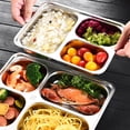 thumbnail image 3 of 2pcs Stainless Steel Rectangular Deepen Divided Dinner Tray Metal Plate for Adults Kids, 3 of 9