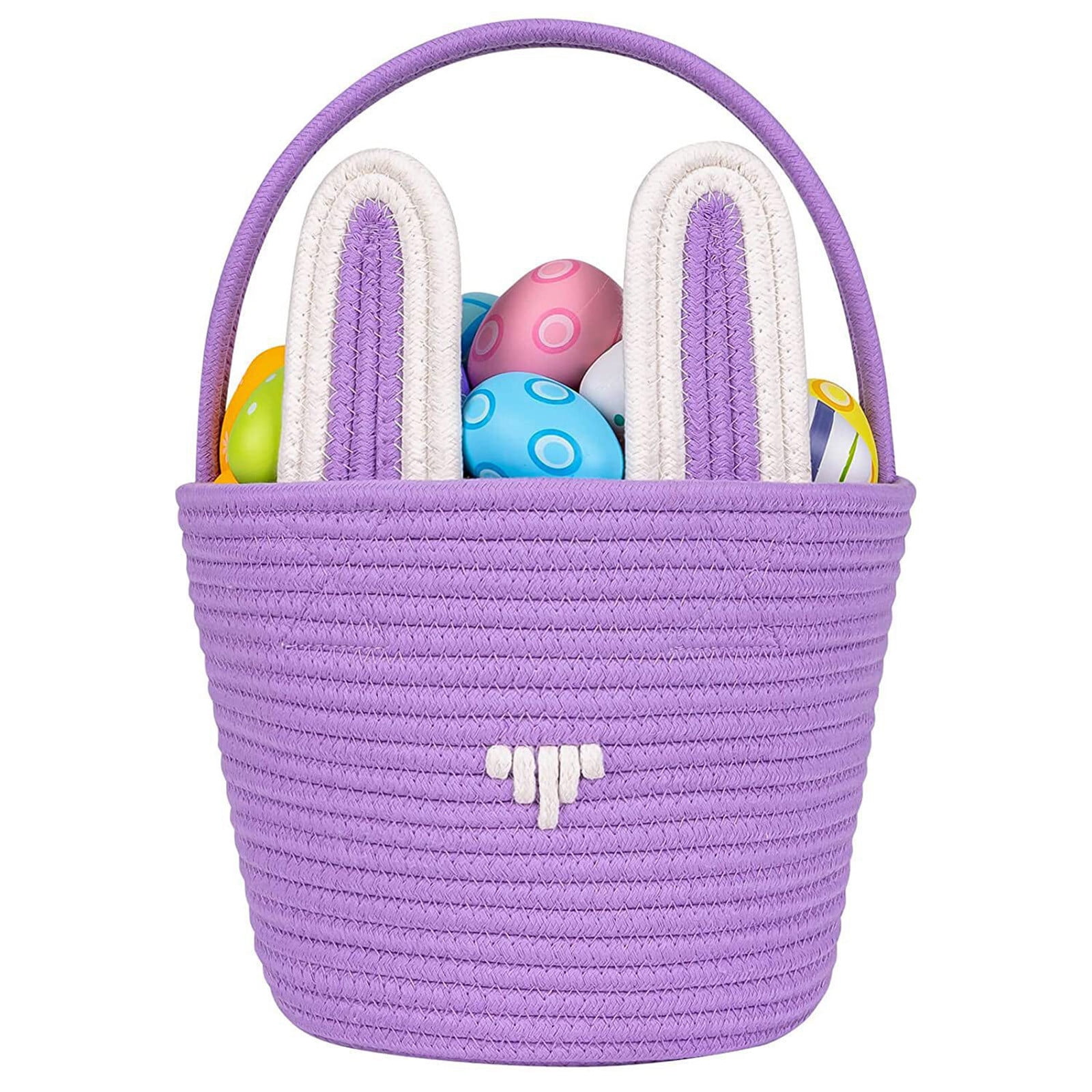kladzum Easter Basket with Handle Kids Bunny Easter Baskets Easter Bunny Bucket Tote for Easter Eggs Hunts Decorations Candy Gifts Storage Basket