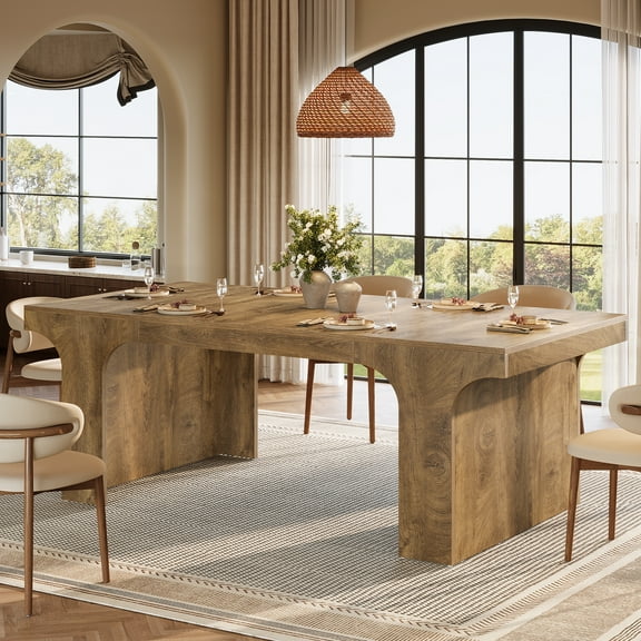 Finmind Farmhouse Dining Table for 6-8 People, 70.87-Inch Large Rectangular Kitchen Dining Table