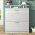 thumbnail image 3 of Bianlte Wooden Shoe Cabinet with LED Light and 2 Flip Drawers,Tempered Glass Top Storage Storage Cabinet Slim Entryway Organizer for Hallway,White, 3 of 7