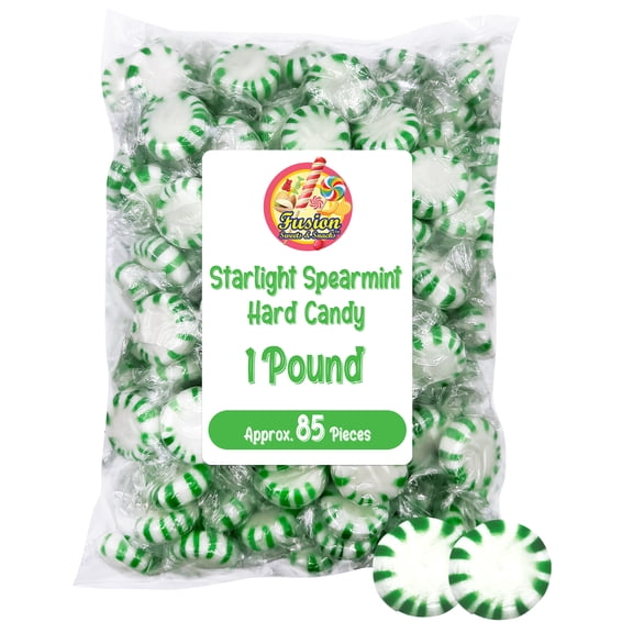 Starlight Spearmint Hard Candy - Bulk 1 Pound Individually Wrapped Spear Mints, Refreshing Green and White Spearmint Candy Discs, Starlights Breath Mints Are The Perfect After Dinner Mint