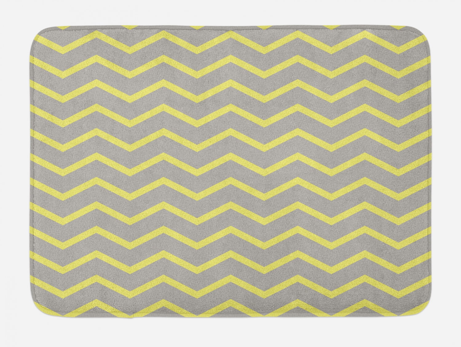 Grey and Yellow Bath Mat, Modern Geometrical Triangles Zig Zags Wavy Modern Image Print, Non