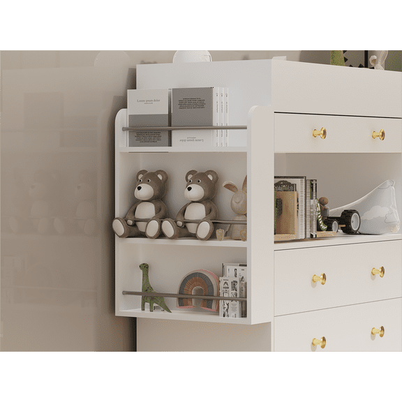 Pinovk Changing Table Modern Dresser with Wide Table Top, 3Drawers, White Drawer Dresser