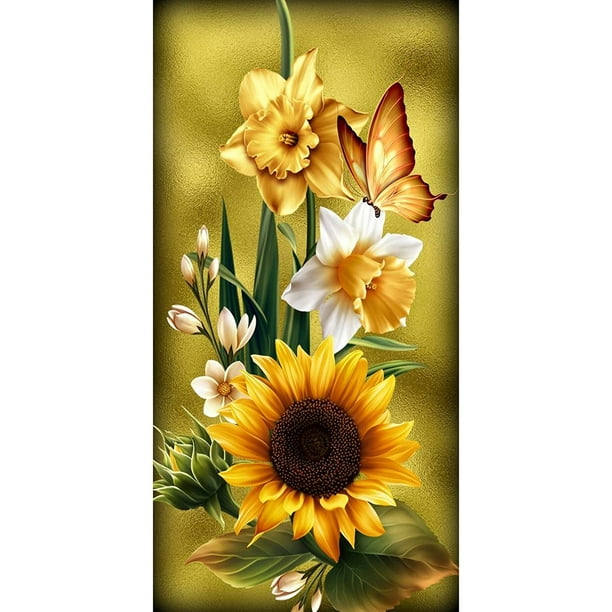 Pintura Resina Con Forma Serie Flores Girasol Con Diamantes Redondos 45x85CM A577