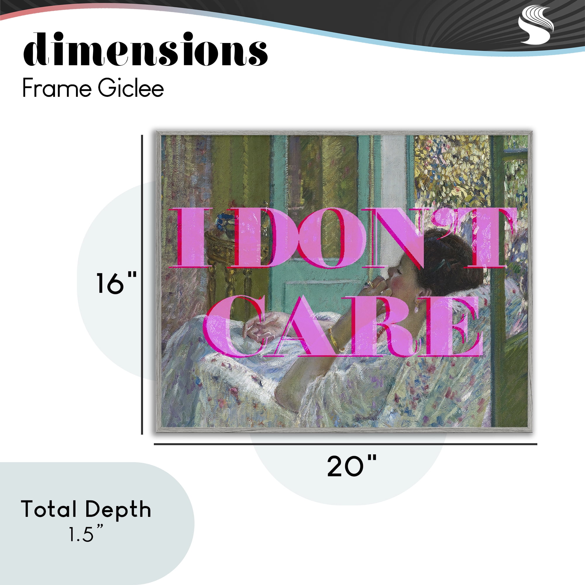 I Don't Care over Classic Painting Gray Framed Giclee Art, design by Lil' Rue