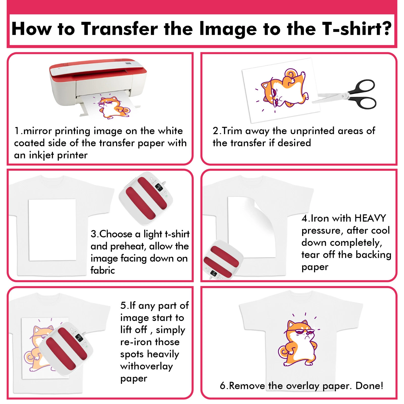 Koala Iron-on Light T-shirt Transfer Paper, 50 Sheets, Printable Heat Transfer Vinyl Paper for Inkjet Printers, 8.5x11 inch