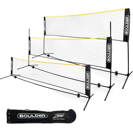 Boulder Portable Badminton Net Set - for Tennis, Soccer Tennis, Pickleball, Kids Volleyball - Easy Setup Nylon Sports Net with Poles (Black/Yellow, 10 FT)