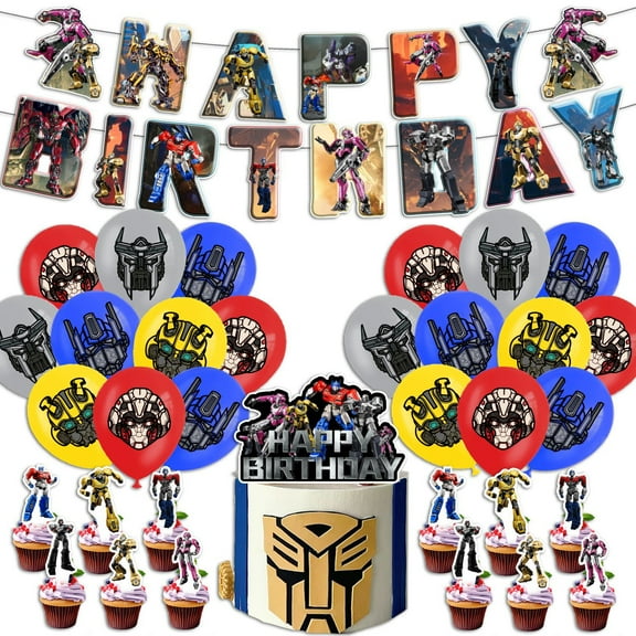 Transformers Themed Birthday Party Decoration Set, 30pc Includes Banner, Cake Toppers, Balloons, and Cupcake Decorations.