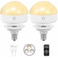 thumbnail image 1 of E14 Rechargeable Light Bulb,2Packs,300LM,40W Equivalent,Detachable Charging,3 Color Temperature,Remote Control Puck Emergency Lamp, 1 of 5