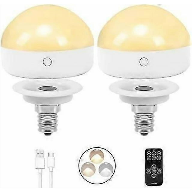 E14 Rechargeable Light Bulb,2Packs,300LM,40W Equivalent,Detachable Charging,3 Color Temperature,Remote Control Puck Emergency Lamp