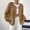 Khaki, variant on Women Soft Teddy Fleece Button Down Blazer Jacket Long Sleeve Fall Winter Casual Layering Outerwear Orange 4XL