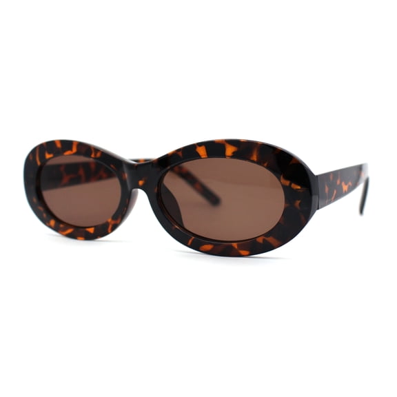 Womens Oval Thick Plastic Mod Fashion Plastic Sunglasses Tortoise Brown