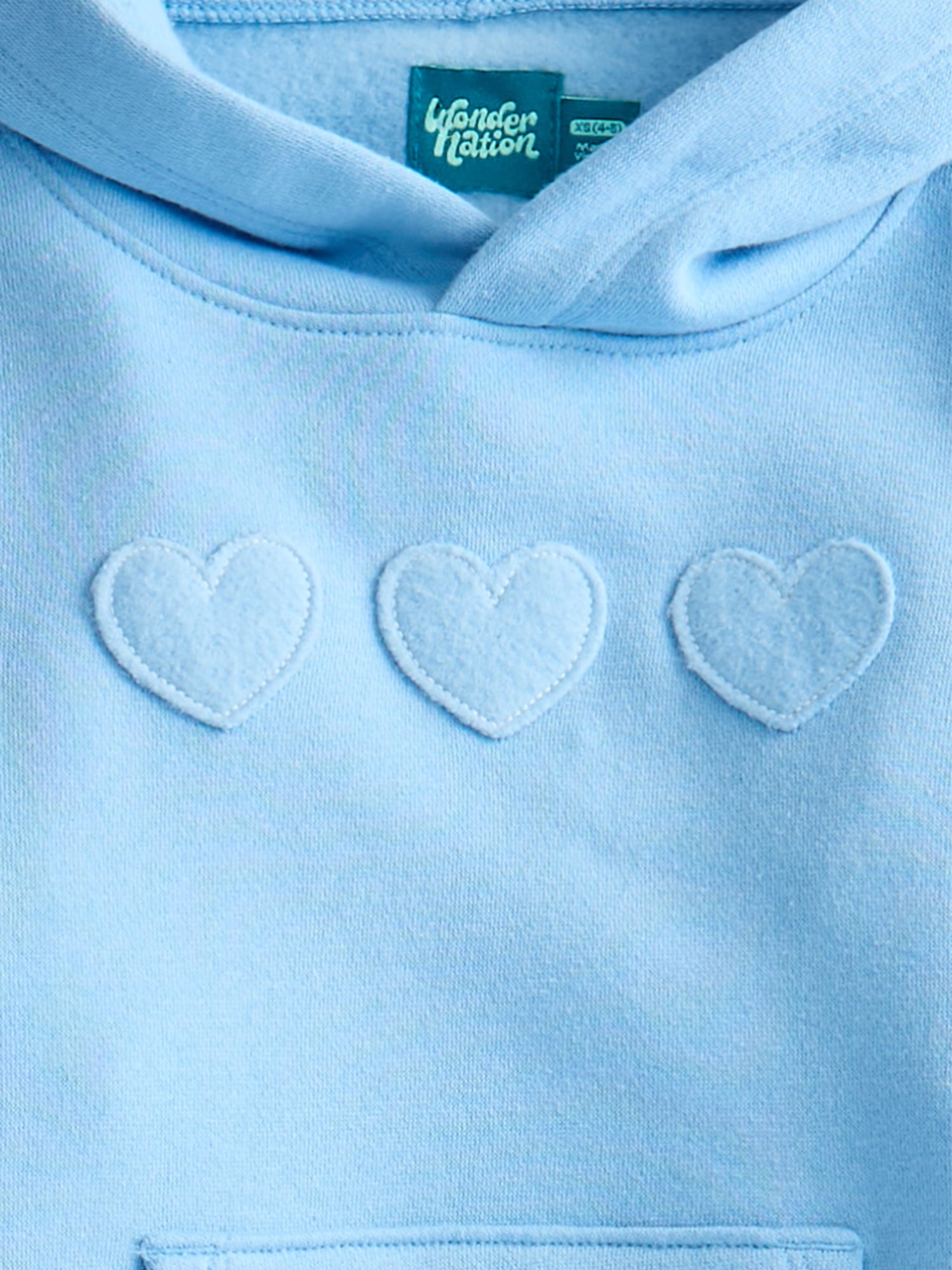 Wonder Nation Girls' Pullover Fleece Hoodie with Long Sleeves, Sizes 4-18 & Plus