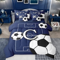 Castle Fairy Kids Boys Girls Letter Monogrammed C Twin Bedding Sets 7-Piece,Sport Gamer Soccer Bedding Comforter Set Microfiber,Ball Game Football Breathable Sheet Sets,Lightweight Room Decor