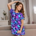 thumbnail image 3 of Gukieu Flower Happy Skull Print Women's Nightgown, A-line Round Neck Short-sleeved Nightgown Pajamas Home Wear Suitable for Home and Outing, 3 of 6